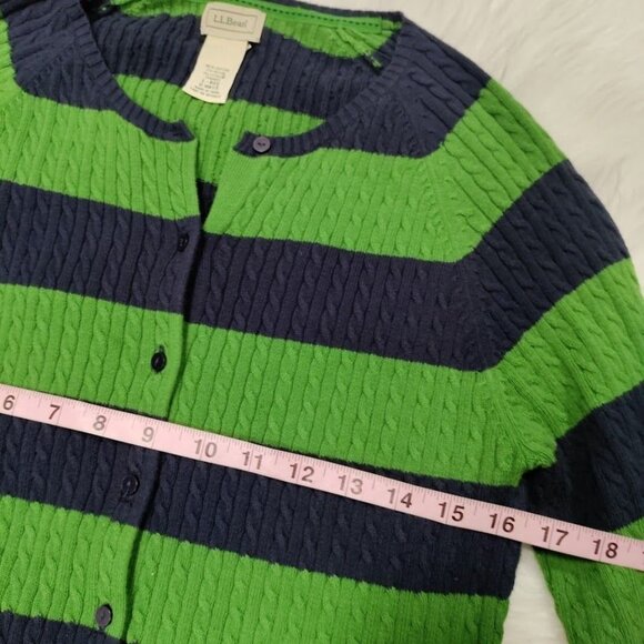 L.L. Bean Vintage Womens Striped Green & Navy Button-Up Cardigan Sweater L - Picture 11 of 12